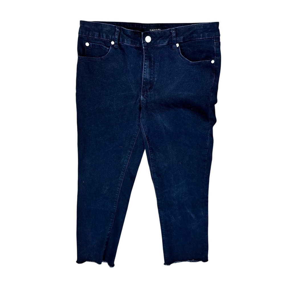 Tahari Olivia Cropped‎ Jeans Mid-Rise Slim Straight Black Denim Size 10P